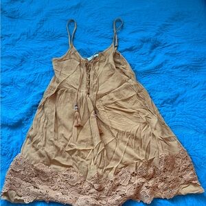 Tan Lace Trim Dress